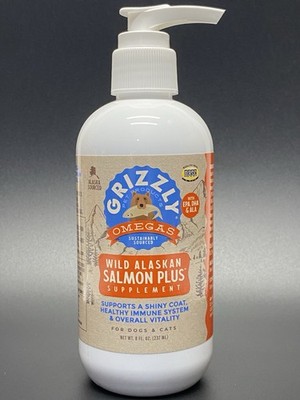 Grizzly Wild Alaskan Salmon Oil Dog Food Supplement Omega 3 Fatty Acids, 8 oz