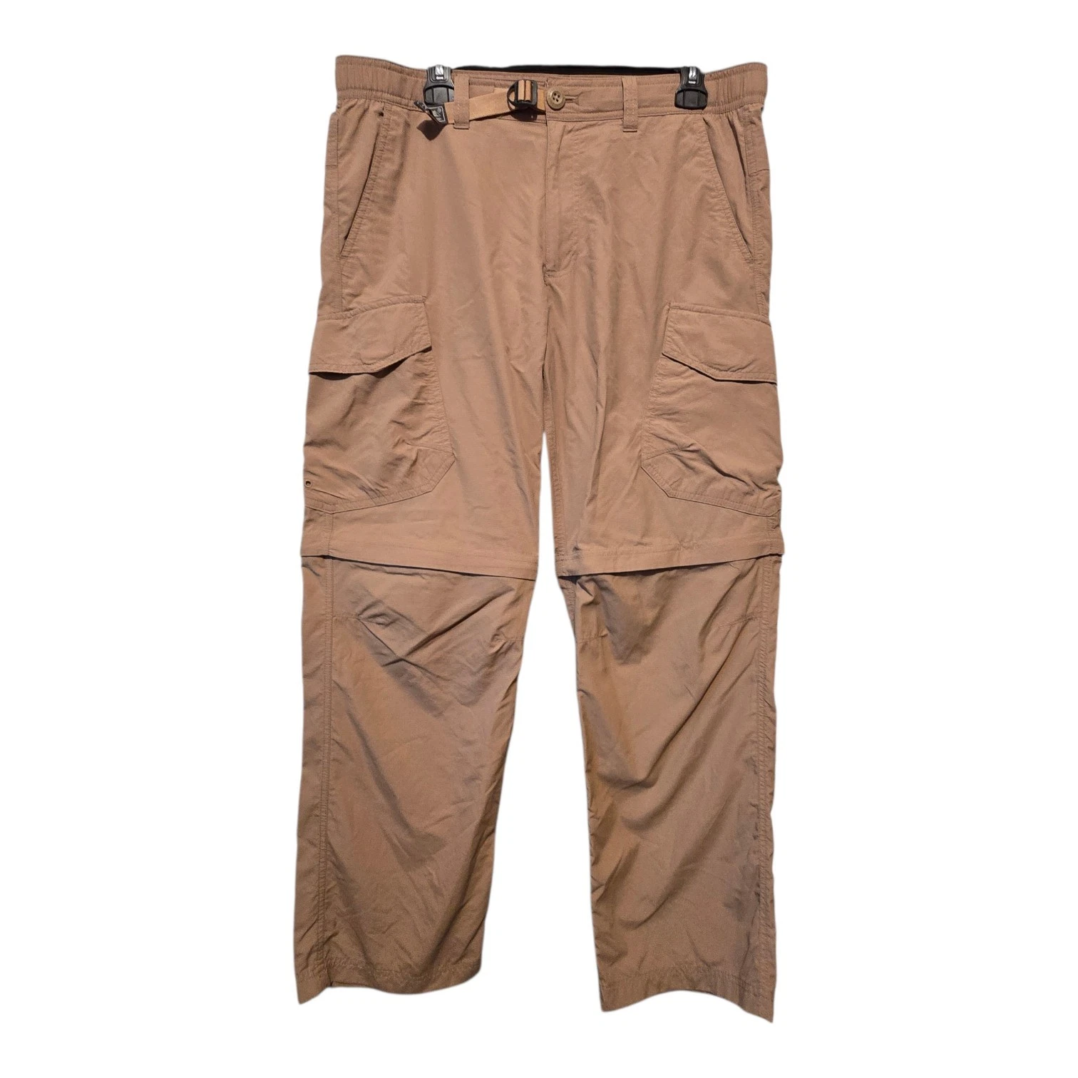 Eddie Bauer Nylon Convertible Pants Mens 35X30 Beige Belted Straight Leg Hiking