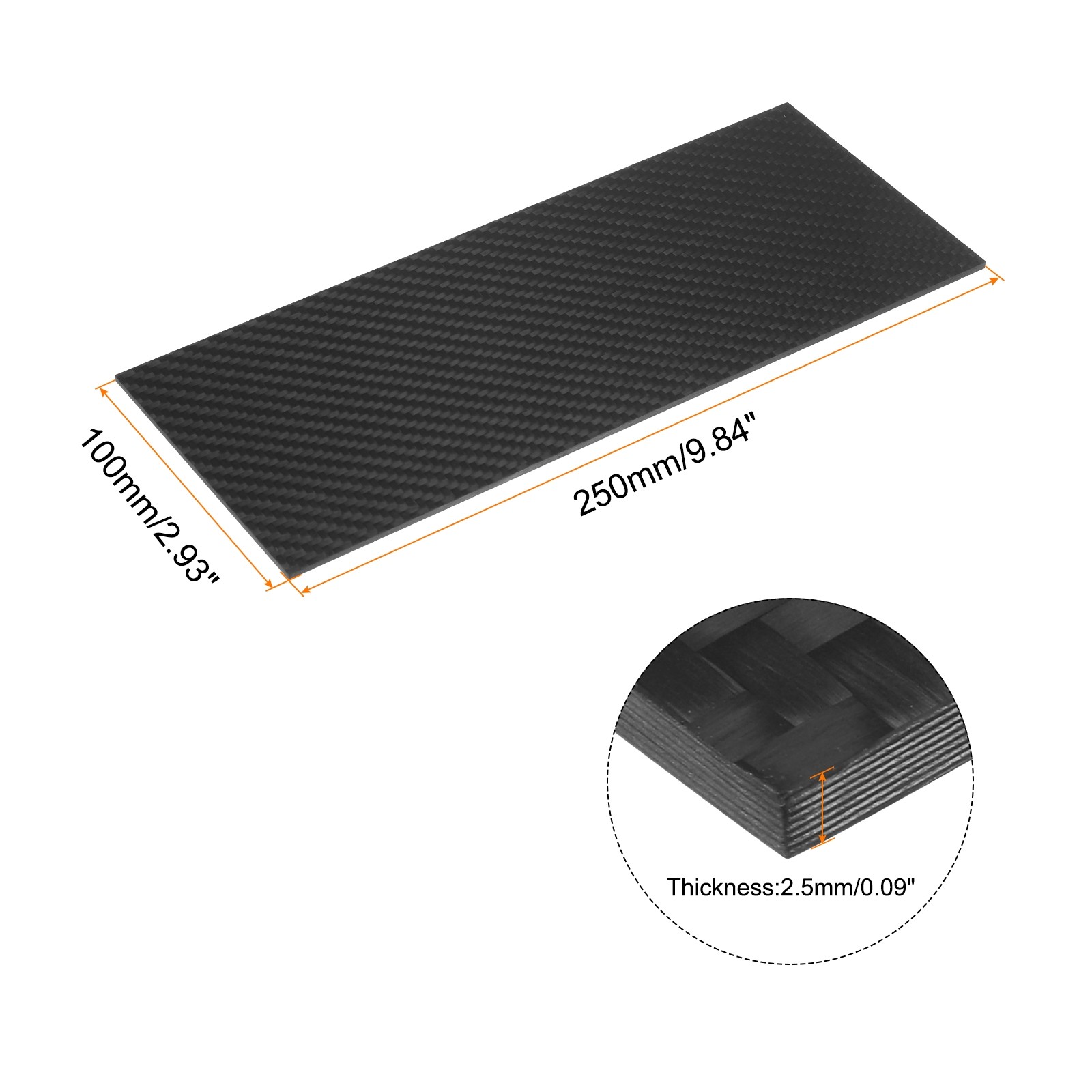 1 Pcs Carbon Fiber Sheet 100x250x2.5mm Matte Surface Twill Weave Panel Sheet