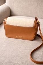 Steve Madden Brown and Cream Shoulder Bag with Gold Hardware and Turn Lock