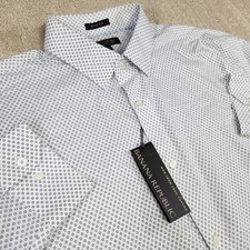Banana Republic Shirt Men Large Slim Fit Geometric White Button Up Non Iron NEW