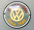 VINTAGE 6" VOLKSWAGEN VW SINCE 1949 GASOLINE PUMP STATION PORCELAIN OIL GAS SIGN