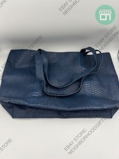 Bloomingdales Tote Bag BLUE Faux Leather LARGE Size 19"x12"x5" NEW PICTURES.