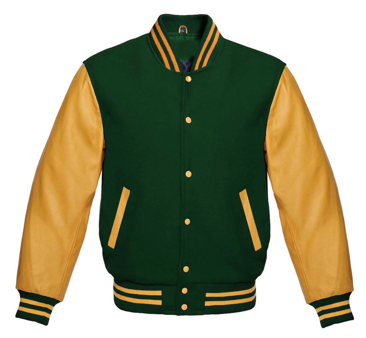 Green and gold varsity best sale jacket