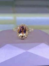 Lab Created Morganite 3Ct Oval Cut Halo Engagement Ring 14K Rose Gold Plated