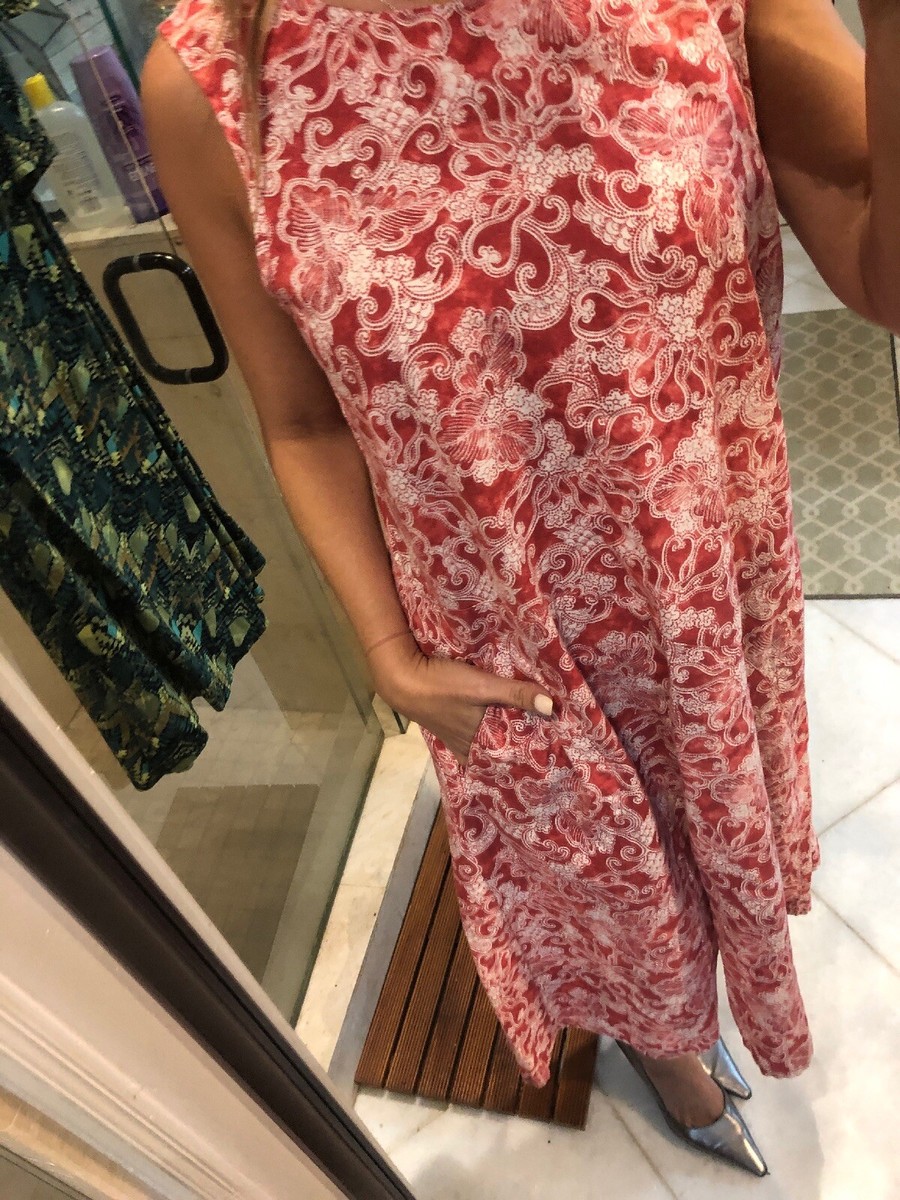 J.JILL Linen Red White Paisley Sleeveless Sheath Tank Dress - Size S Maxi  Midi
