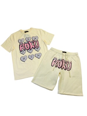 Roku studio mens 100%authentic T-shirt & Shorts 2p set Eggshell size large