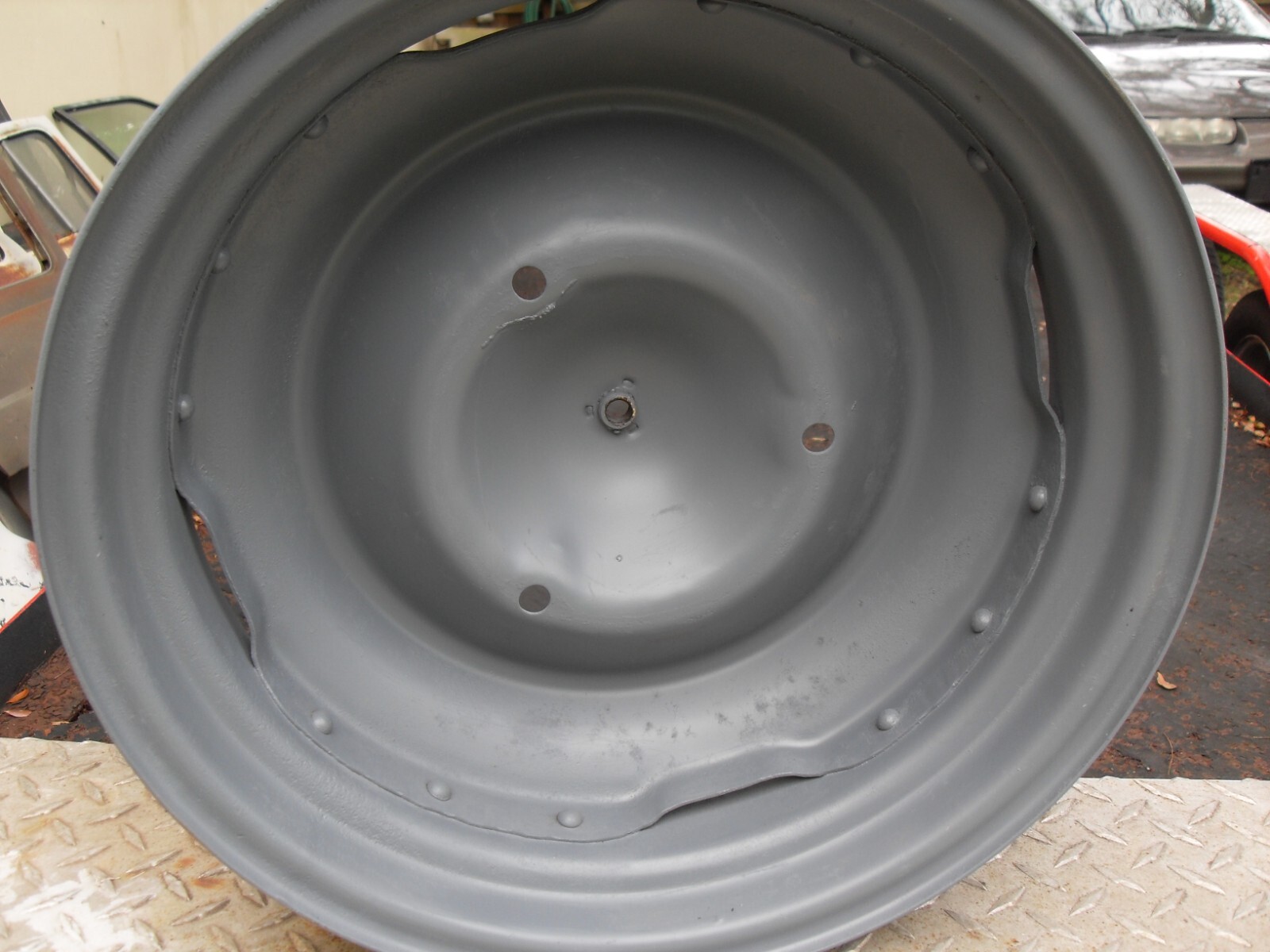 RENAULT 4CV,EARLY DAUPHINE USED GOOD PRIMED 15" ORIGINAL WHEEL ALSO