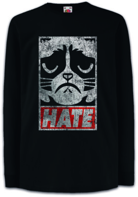 Grumpy Hate Kinder Langarm T-Shirt Cat Cats Love addicted Fun Geek Nerd Gamer