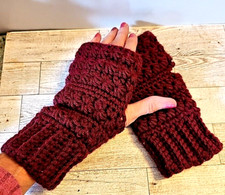 Burgundy Maroon Handmade Crocheted Fingerless Gloves Warm
