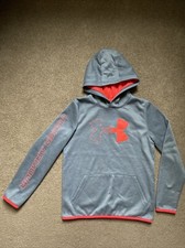 Girls Under Armour Size L Gray w/Pink Loose ColdGear Hoodie Sweatshirt