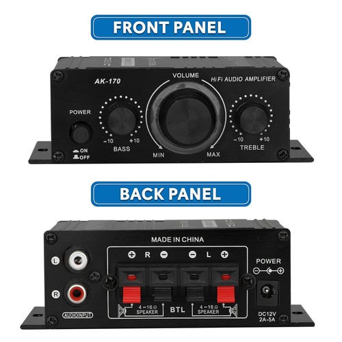 400W 12V 2 Channel Powerful Stereo Audio Power Amplifier HiFi Bass Amp Car Home - Picture 6 of 12