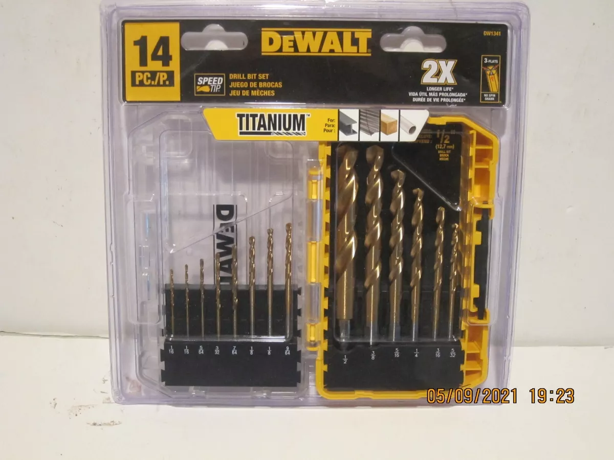 DEWALT DW1341 14 Pc Titanium SPEED TIP Drill Bit Set NISP FREE