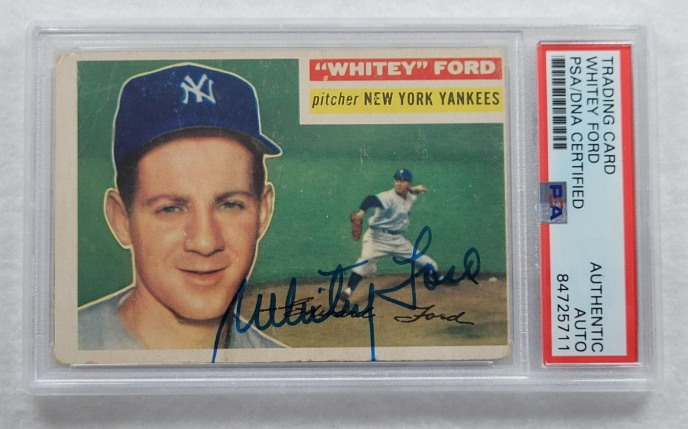Rare 1956 WHITEY FORD Signed Topps Baseball CardNEW YORK YANKEESPSA