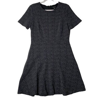 Ann Taylor Fit and Flare Dress Women Sz 12 Black Gray Fit and Flare Knit  Speckle | eBay