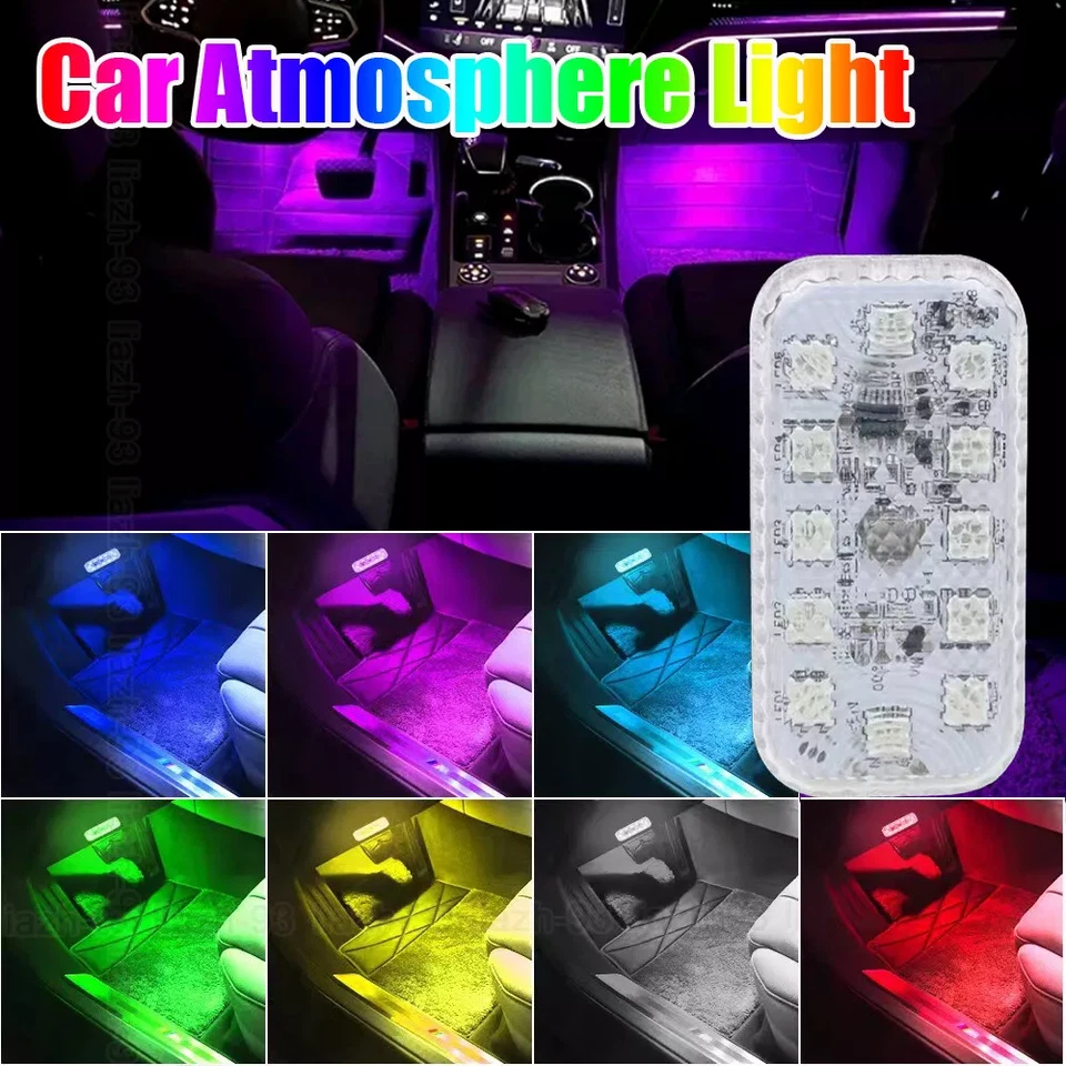 2 Piezas Luz LED Multicolor Coche Atmósfera Luz Ambiental Lámpara Brillante 7 Colores EE. UU. Foto 2 de 4
