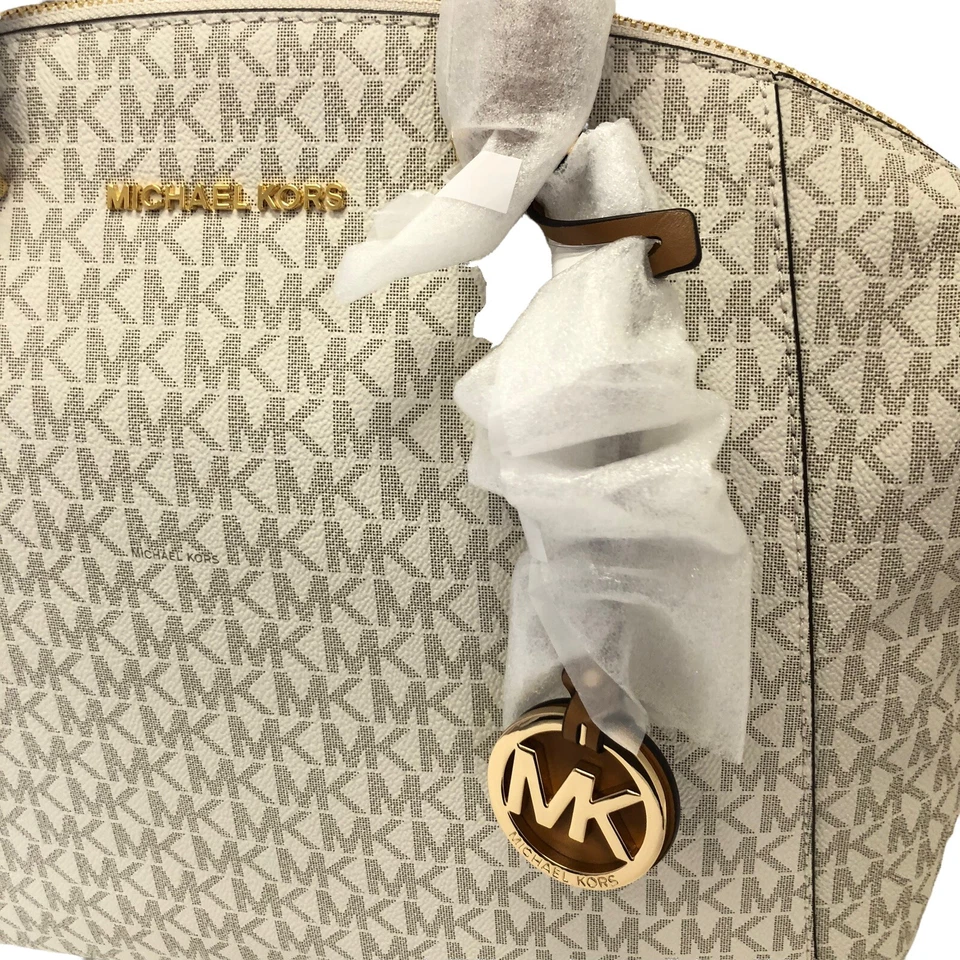 Bolso Bandolera Michael Kors RILEY Grande Firma Lona Recubierta Logo VAINILLA Nuevo Foto 3 de 4