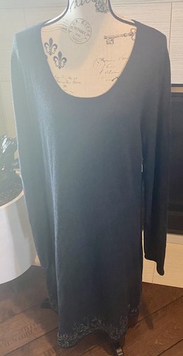 NWT $159 Aventura Organic Knit Dress Size XL Charcoal Grey Embroidered Hem - Picture 4 of 11