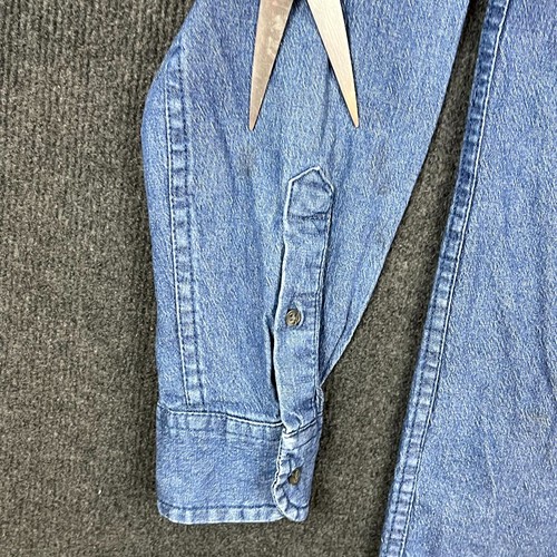 Wrangler Mens Shirt Comfort Flex Size S Blue Denim Long Sleeve Logo Button Up - Picture 3 of 20