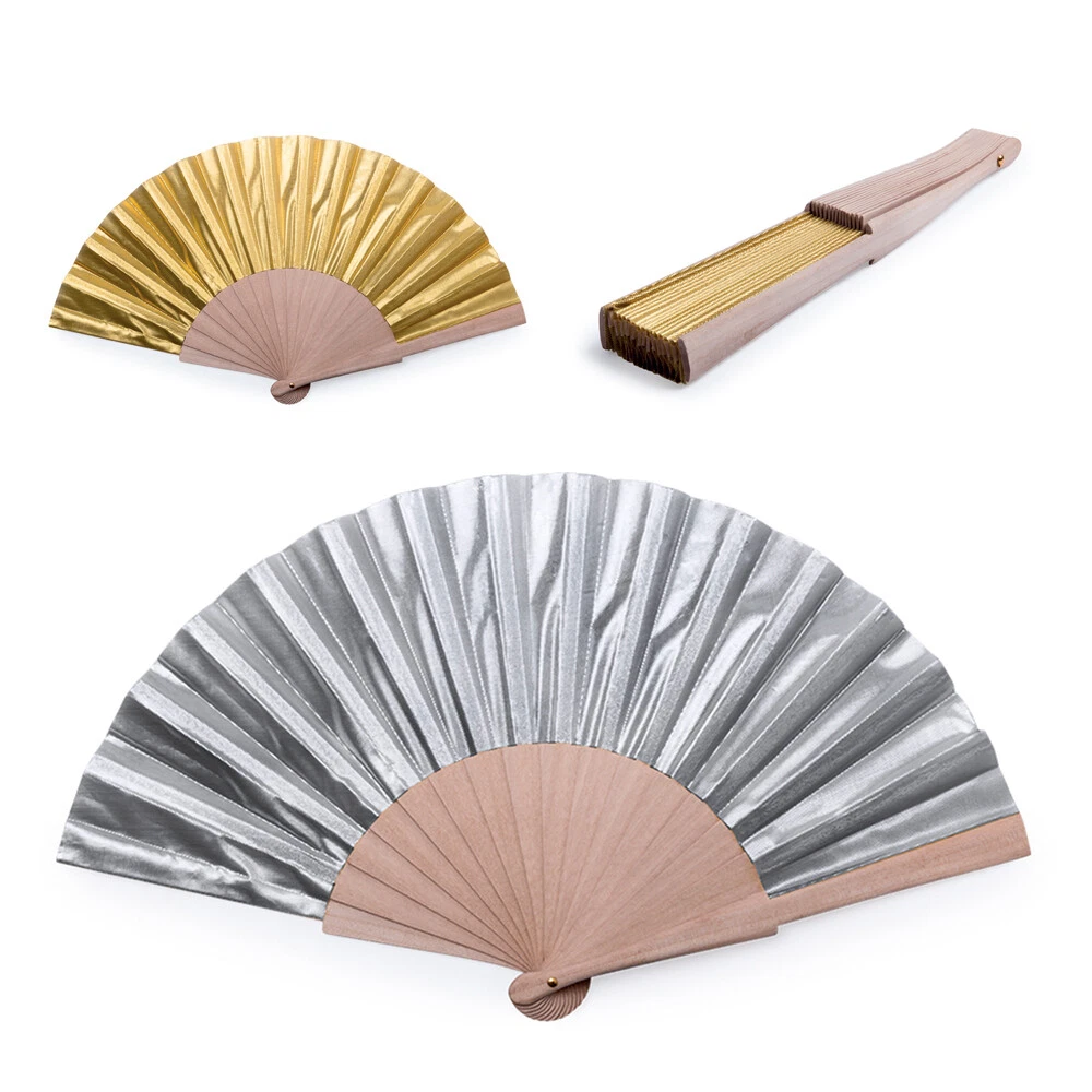 10 x Gold / Silver Bamboo Fans Wedding Guests or Party Favours