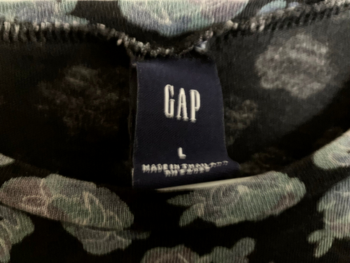 Vintage 90s GAP Slightly Sheer Tee Shirt TOP Black, Teal & Lilac Roses Floral, L - Picture 3 of 8