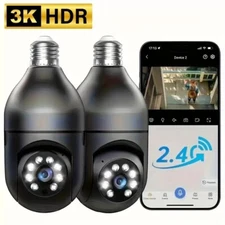 2PCS 2MP Wireless Light Bulb Security Camera 2.4G WiFi Outdoor Home Bulb Camera