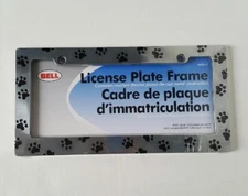 Paw Print Chrome Die-Cast License Plate Frame Fits Standard Auto License Plates 