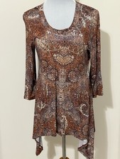 Women's Size Large KAREN KANE Pullover 3/4-Sleeve Scoop-Neck Swing Top Multi