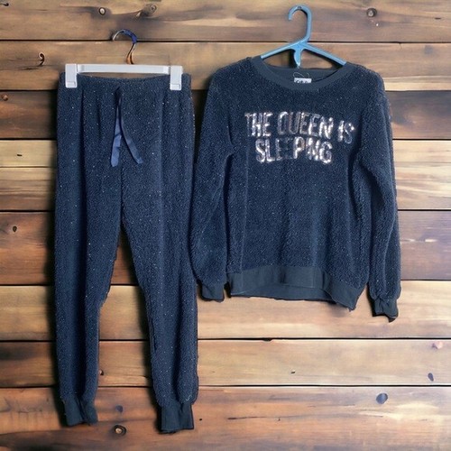 Saturdaze Pajama Set Girls Small Blue Jogger Spellout Lounge Sparkle - Picture 9 of 9