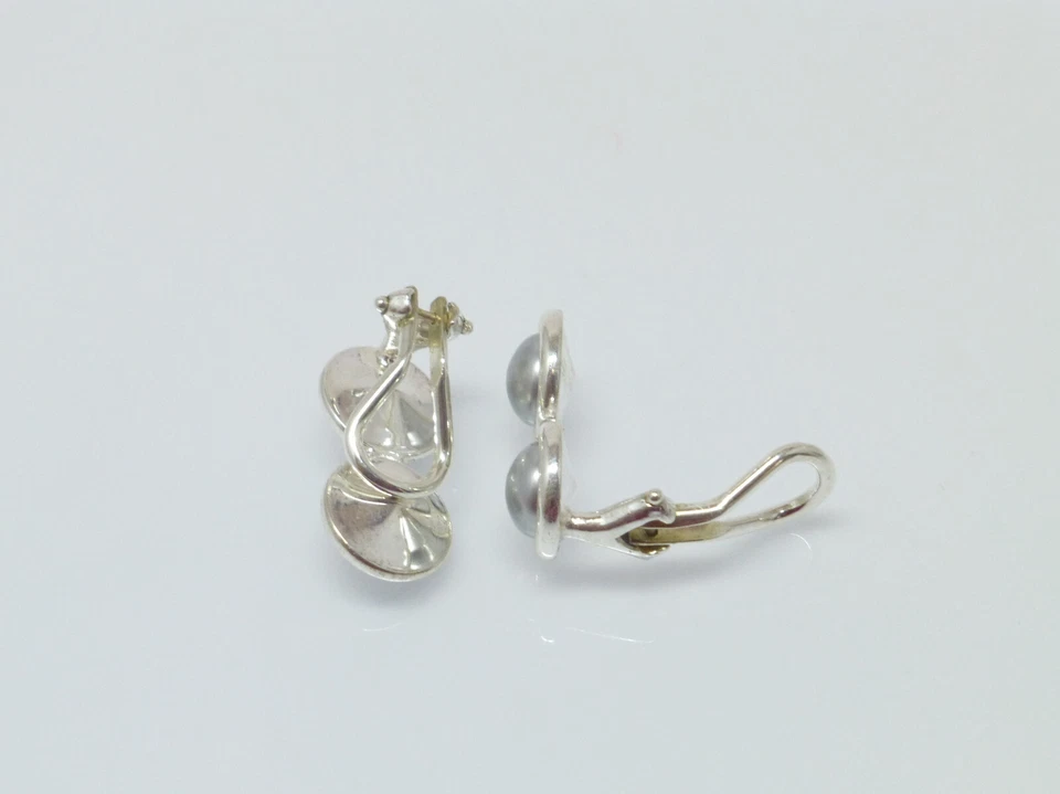 Perlen-Ohrclips 2 Perlen Cabochon Silber 925 Gold - Bild 4 von 4