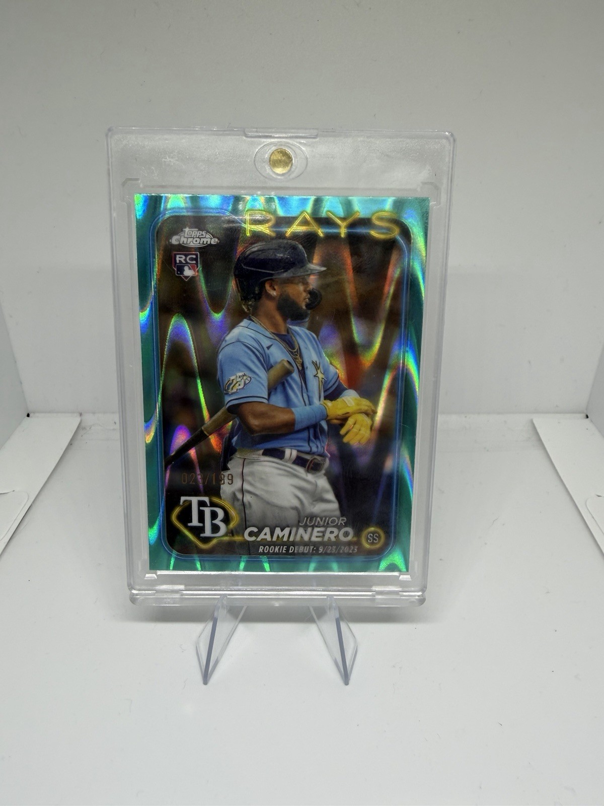 2024 Topps Chrome - Junior Caminero #213 Aqua Raywave Refractor /199 (RC)