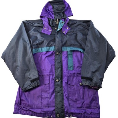 Helly Hansen Jacket Mens L Purple Parka Hooded Lined Pockets Zip Logo Fleece