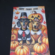 DACHSHUND DOG COUPLE Thanksgiving Garden Flag