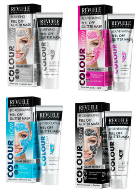4tlg.Set REVUELE COLOUR GLOW Peel-Off-Glitzermaske 4x80ml