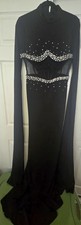 Black Long Sleeve Mesh Ballroom Dance Dress Rhinestone Geometric Print