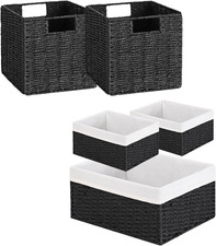 Set of 5 Hand-Woven Storage Baskets with Liners - Black