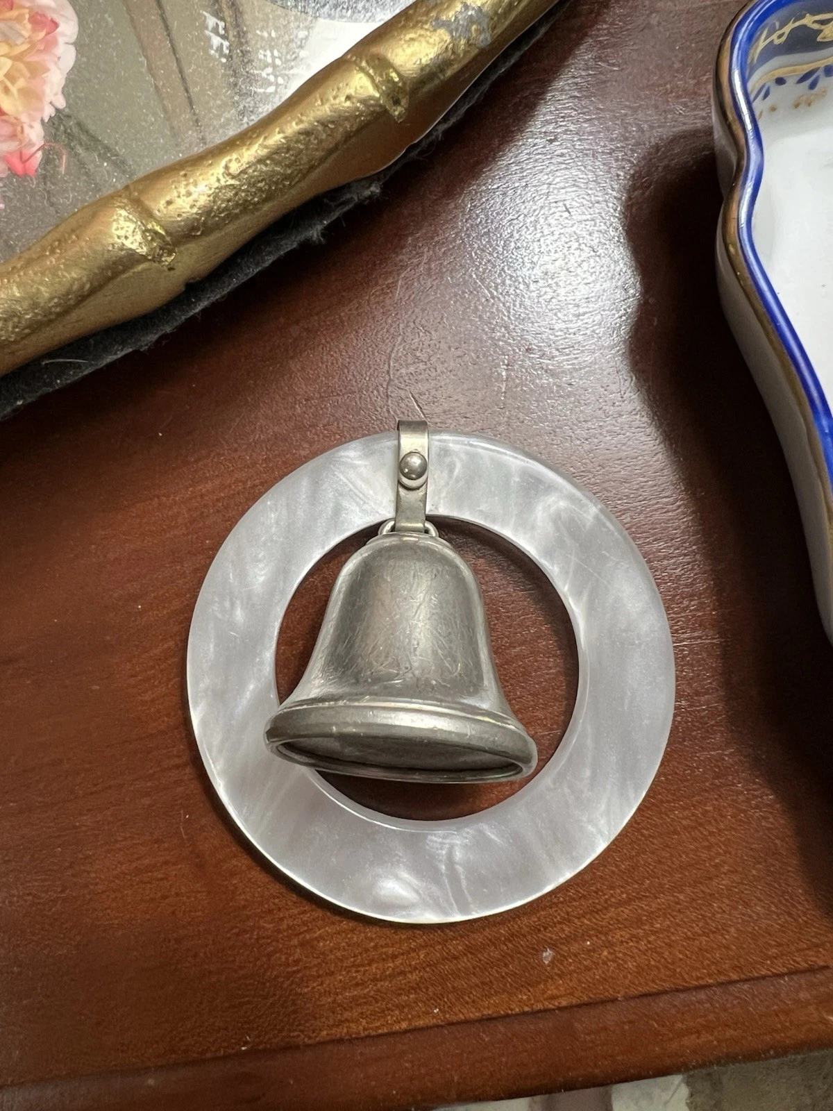 WEB Pewter Vintage Baby Teething Ring/Rattle
