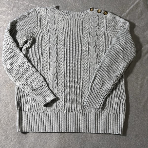 W Lane Cable Knit Jumper Womens S Grey Cotton Sweater Soft Cozy Pullover