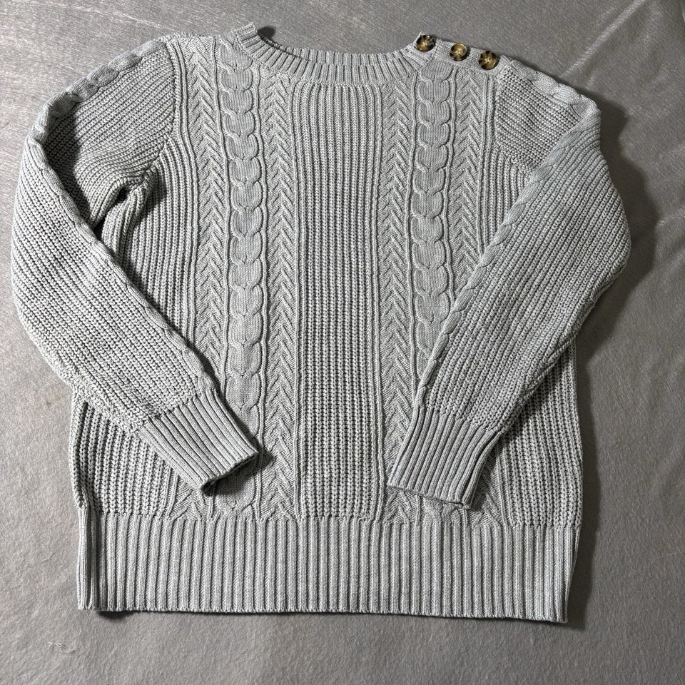 W Lane Cable Knit Jumper Womens S Grey Cotton Sweater Soft Cozy Pullover