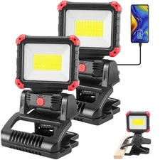 LED Rechargeable Work Light with Clamp, 2Pack 2100LM COB Magnetic Work Light ...