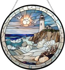 Coastal Lighthouse Stained Glass Window Hanging, Suncatcher