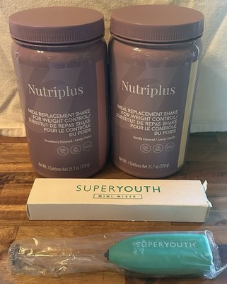 Nutriplus New Meal Replacement Shakes Set Of 2 Vanilla & Strawberry with Mixer