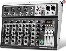 6 Channel Audio Interface Sound Board Mixing Console 16-Bit DSP DJ Mixer Audio