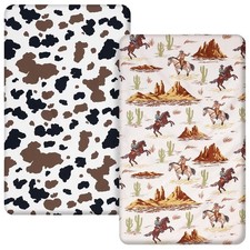 2 Pcs 24 x 38 in Western Cowboy Infant Crib Sheets Set Mini Portable Crib New...