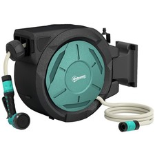 Outsunny Retractable Hose Reel Wall Mounted with Lock, Black