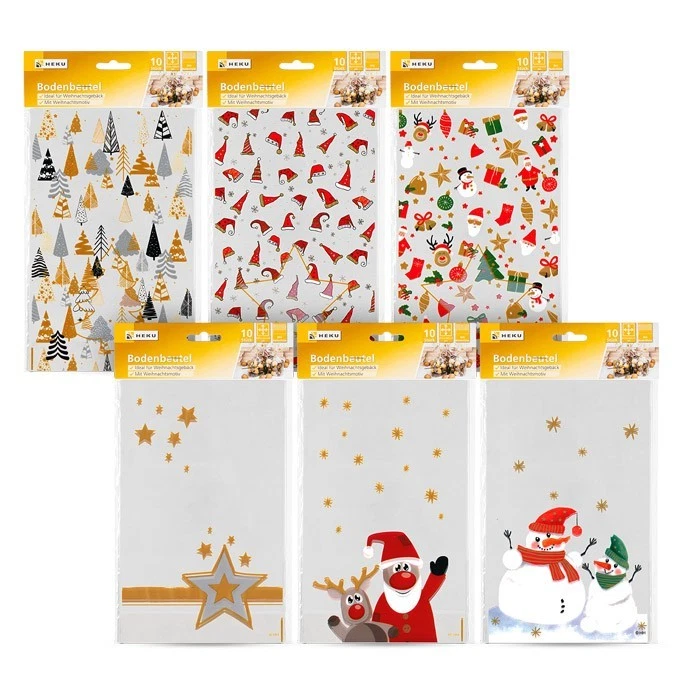 HEKU Weihnachtsbeutel Plätzchentüte Bodenbeutel Zellglasbeutel Advent 14,5 x 23,5 cm
