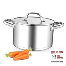 6QT Stock Pot with Lid, Stainless Steel Soup Pasta Pot for Home 6 Quarts