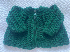 NWOT Hand Knitted Matinee Coat/cardigan, 0-3 months, dark green.