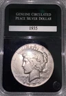 Genuine 1935-S Peace Silver Dollar PCS Holder Circulated