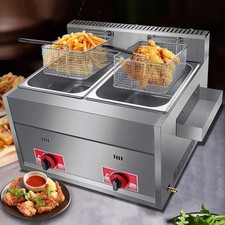 Commercial Gas Deep Fryer Dual Tank 20L Countertop Twin Basket